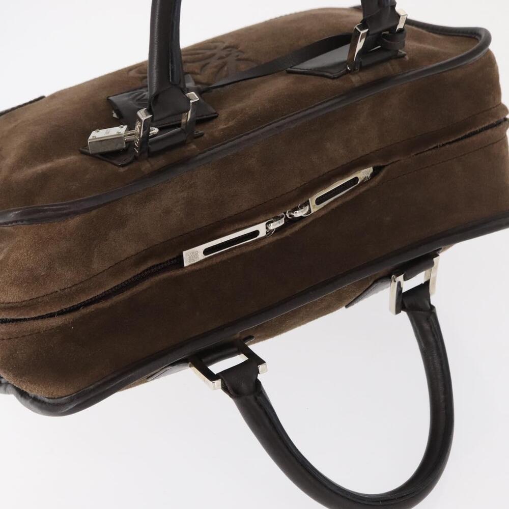 LOEWE Anagram Americana 28 Hand Bag Suede Leather Brown Silver Auth ep12264 - Picture 6 of 16